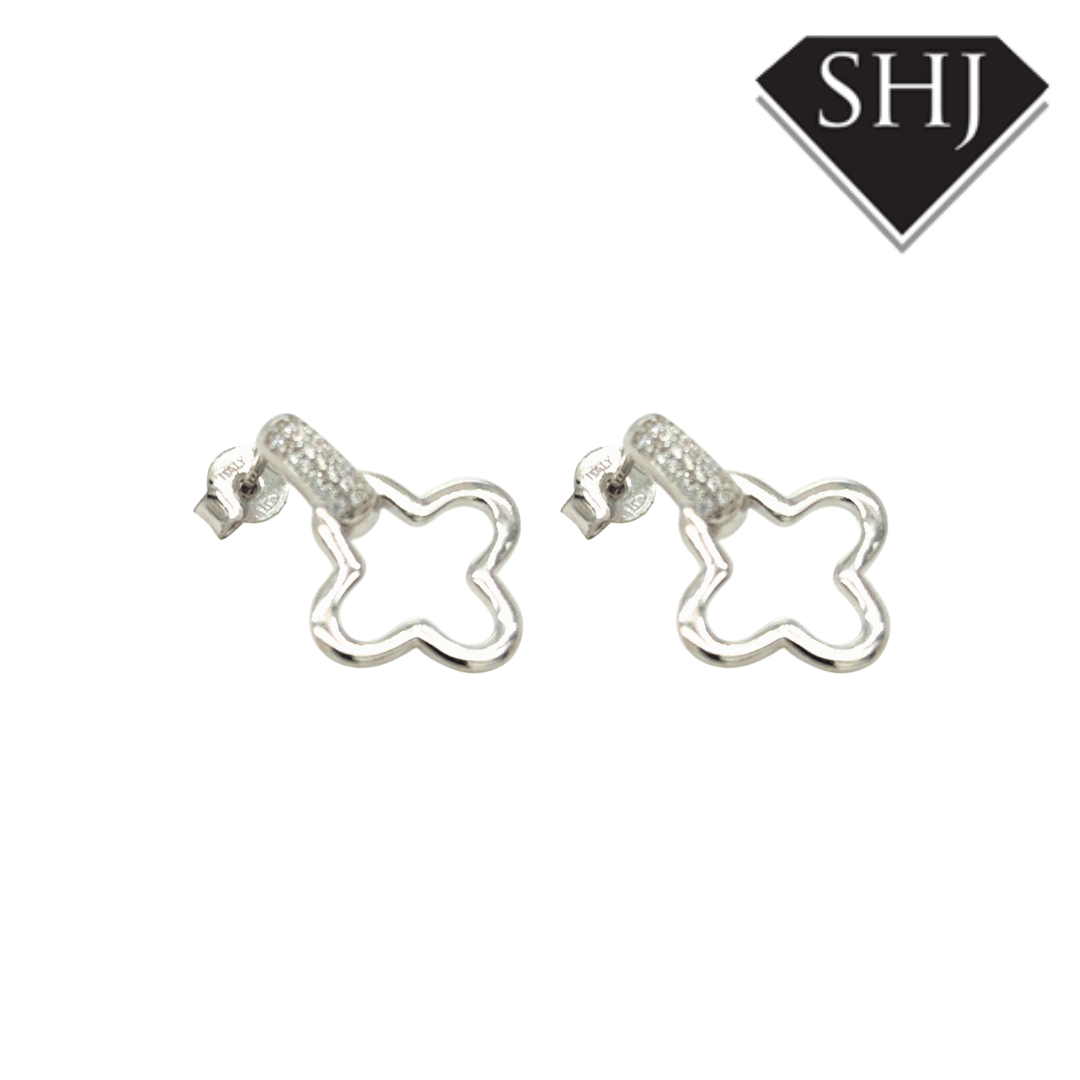 Silver CZ Clover Earrings