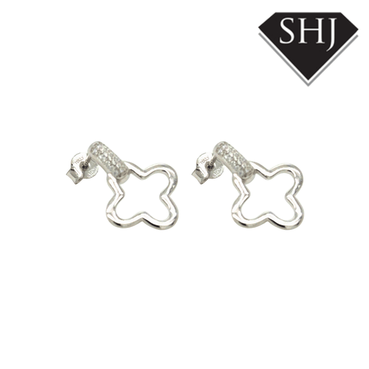 Silver CZ Clover Earrings