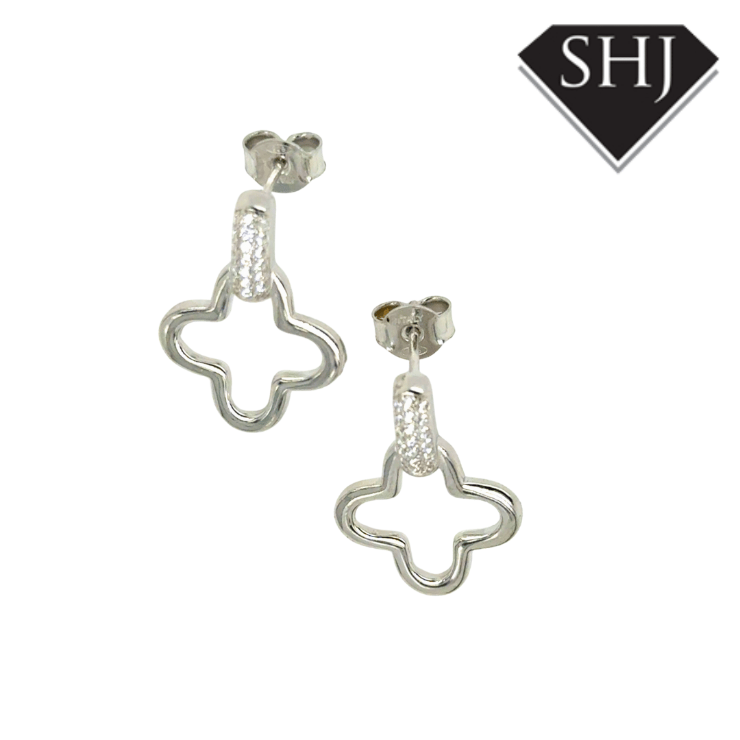 Silver CZ Clover Earrings