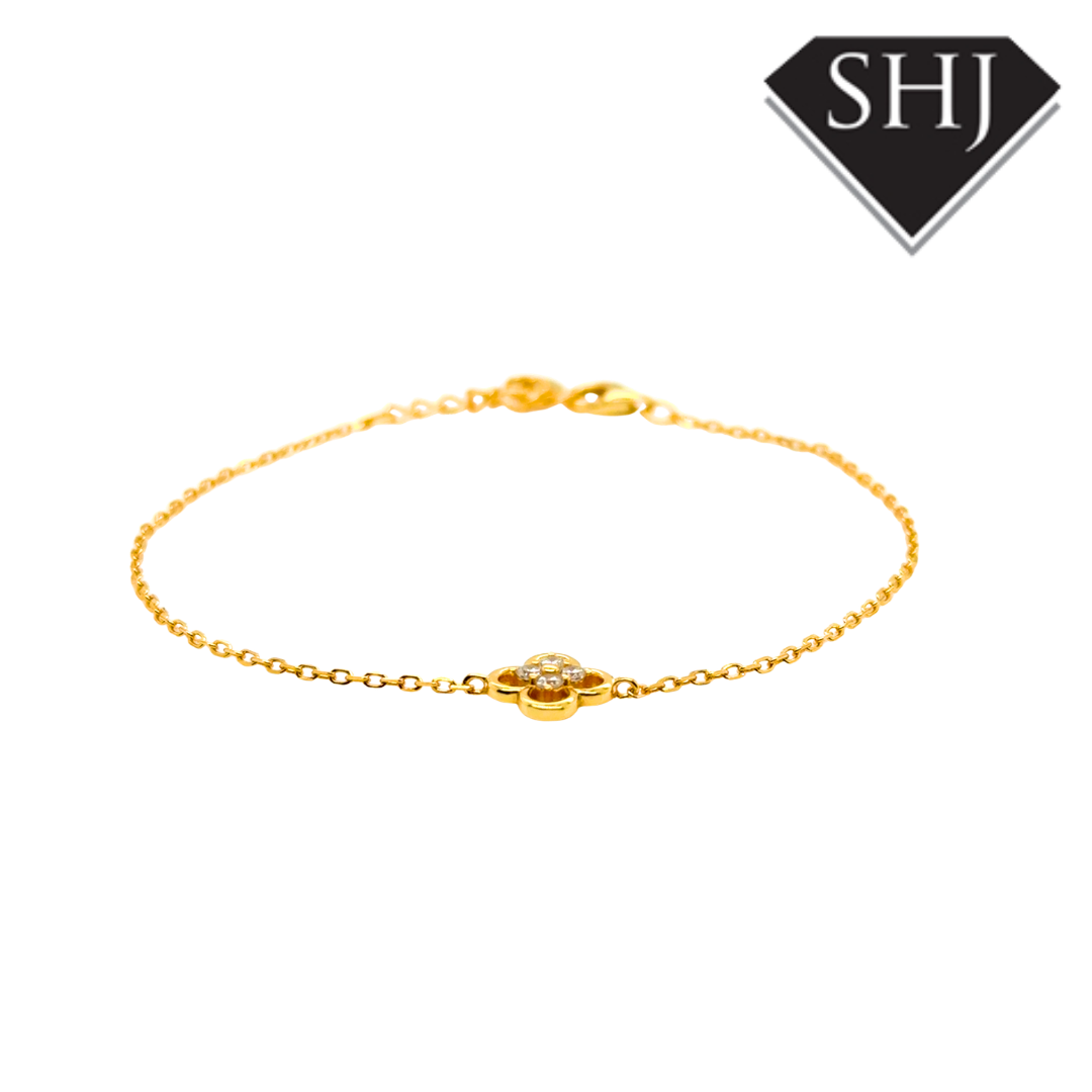 Silver Gold Plated CZ Clover Bracelet