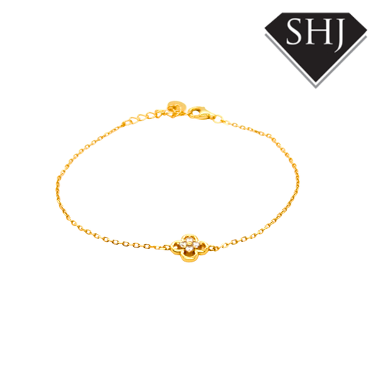 Silver Gold Plated CZ Clover Bracelet
