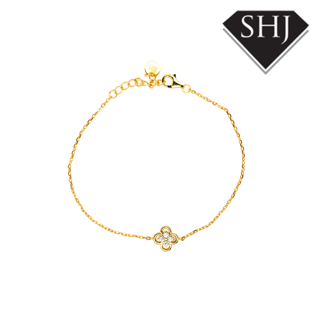 Silver Gold Plated CZ Clover Bracelet