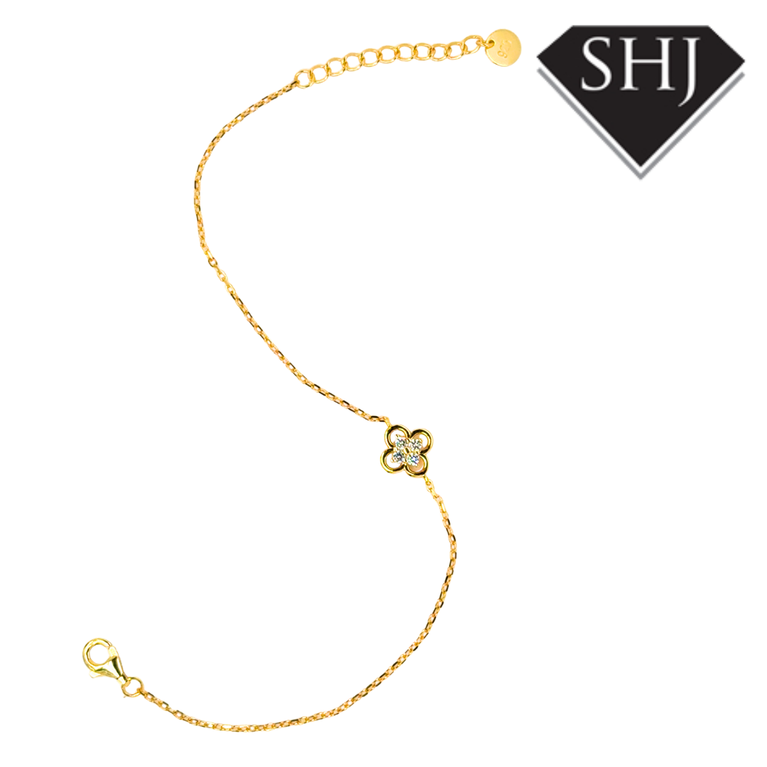 Silver Gold Plated CZ Clover Bracelet