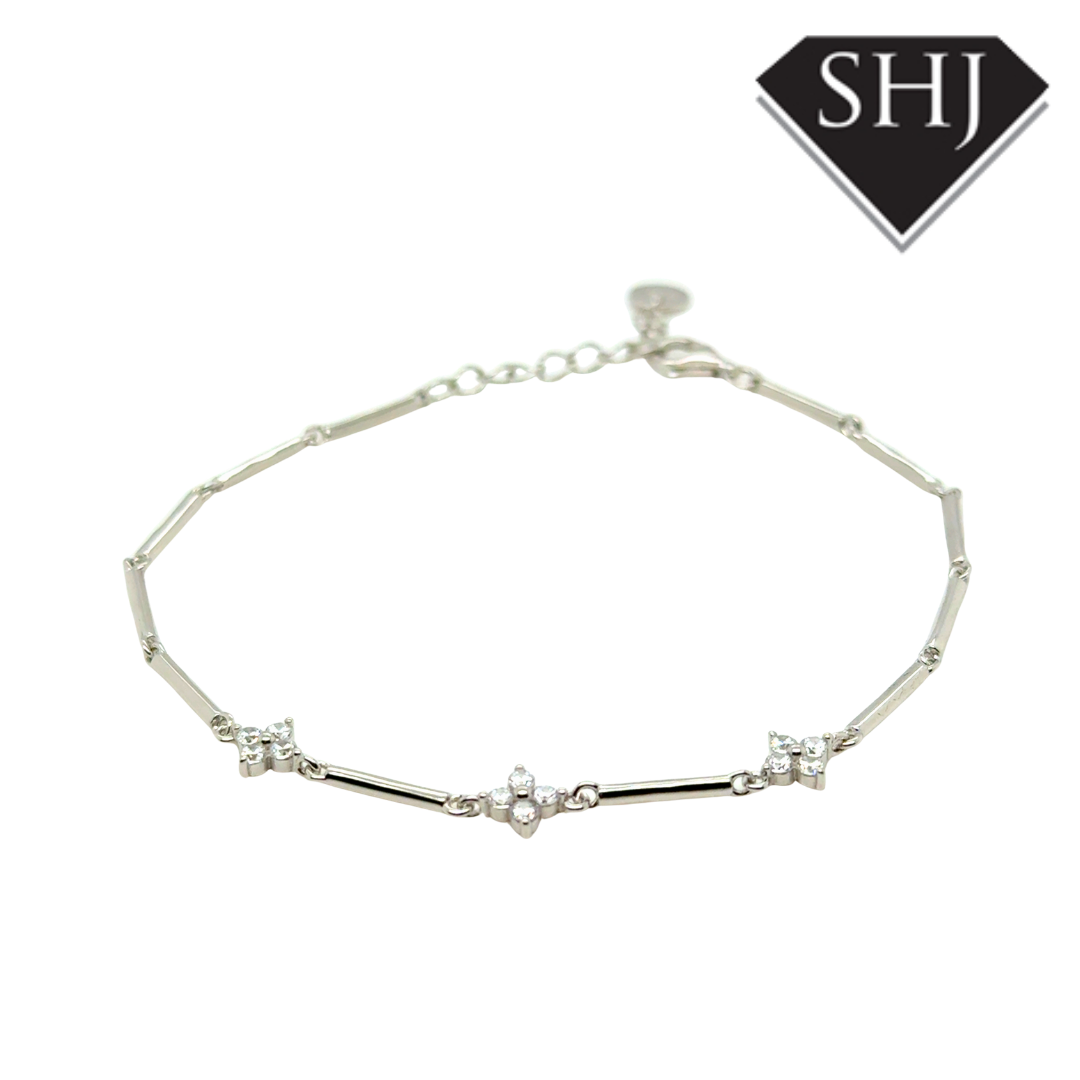 Silver CZ Clover Bracelet