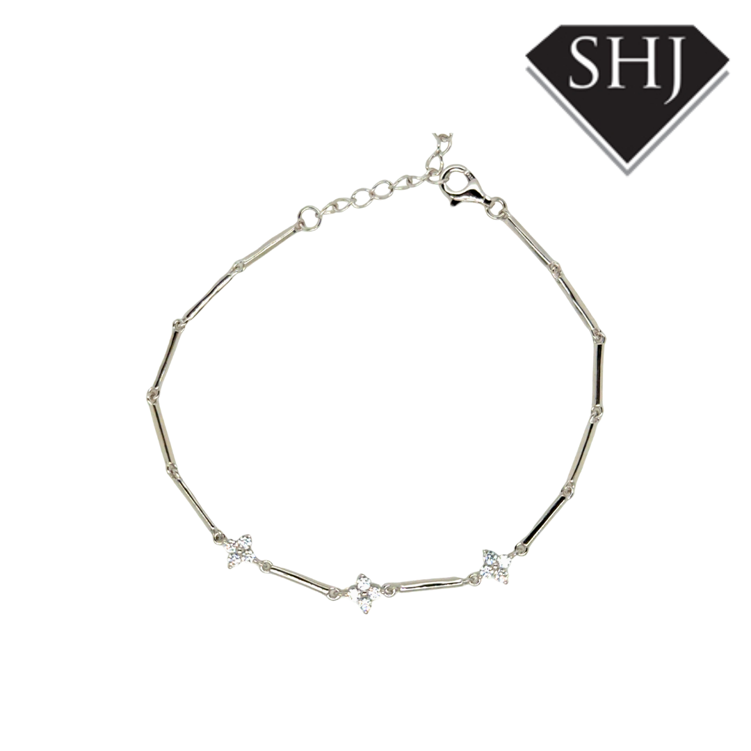 Silver CZ Clover Bracelet