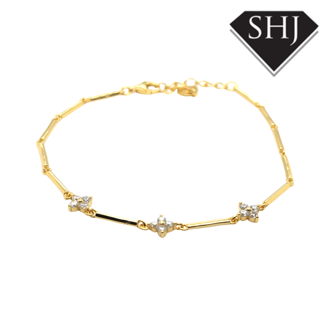 Silver Gold Plated CZ Clover Bracelet
