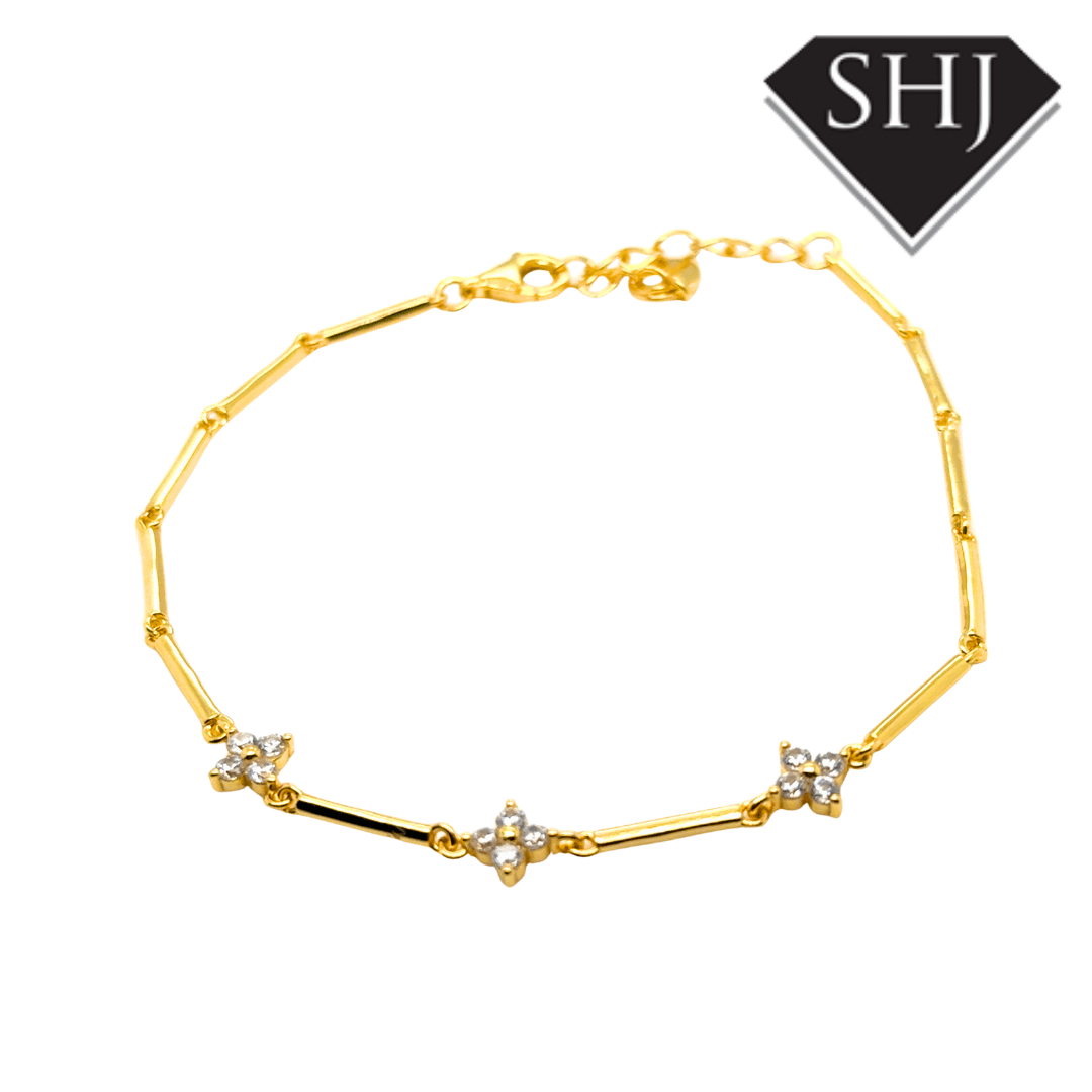 Silver Gold Plated CZ Clover Bracelet