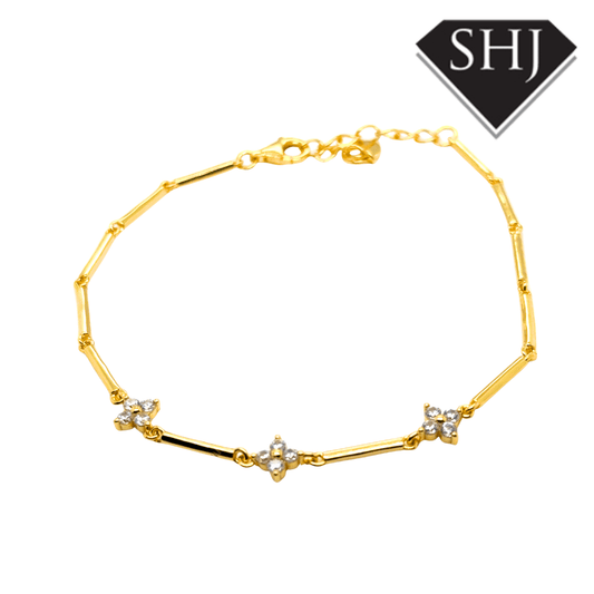 Silver Gold Plated CZ Clover Bracelet