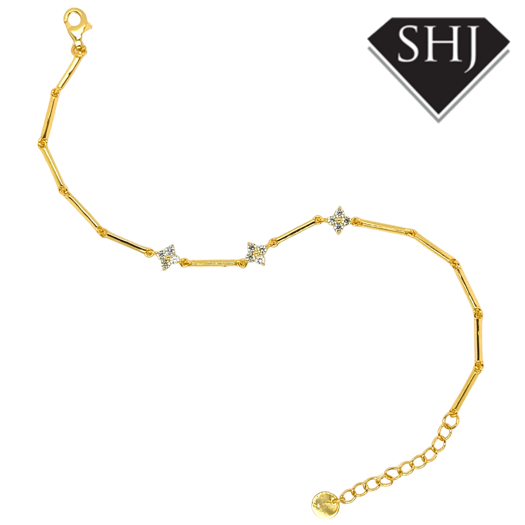 Silver Gold Plated CZ Clover Bracelet