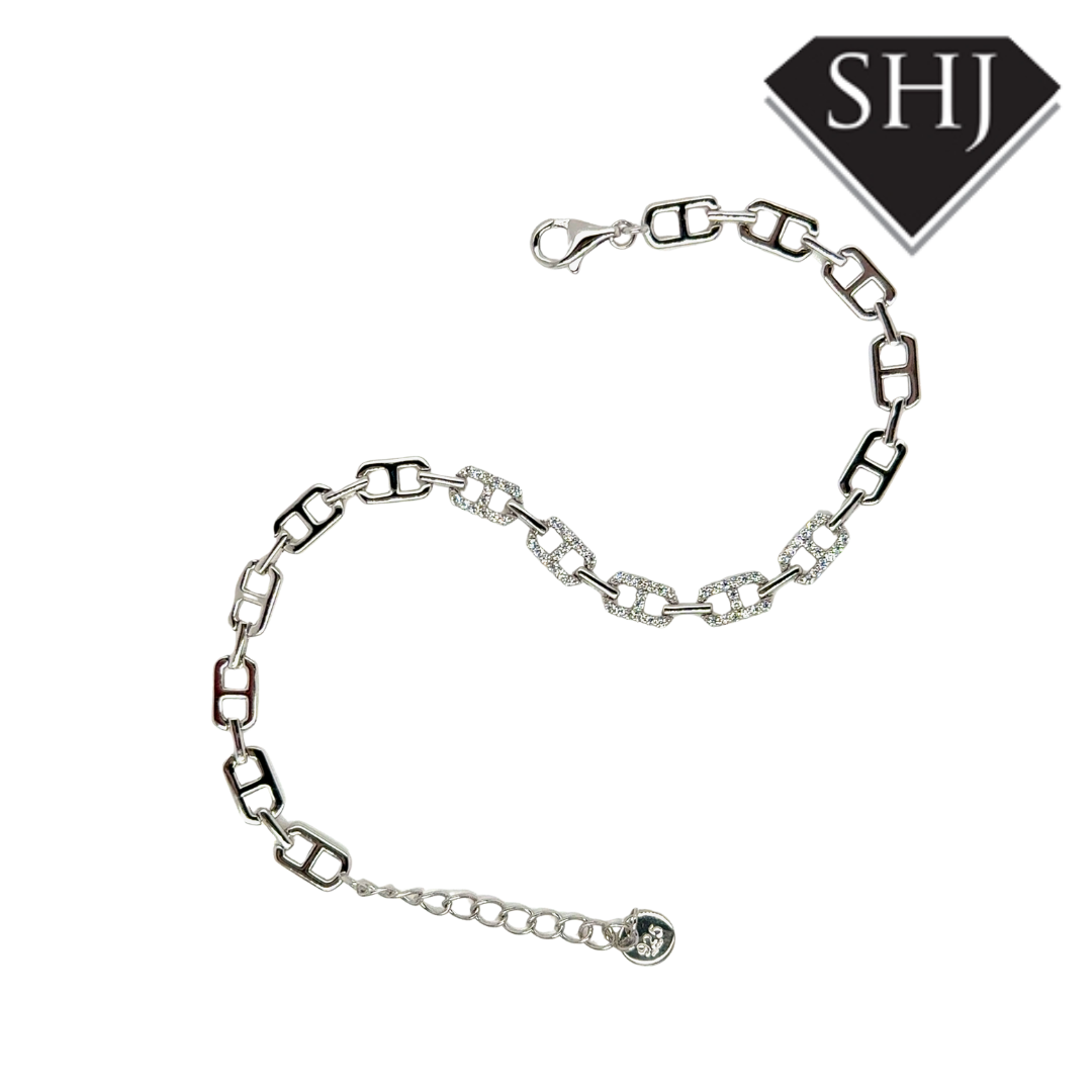 Silver CZ Link Bracelet