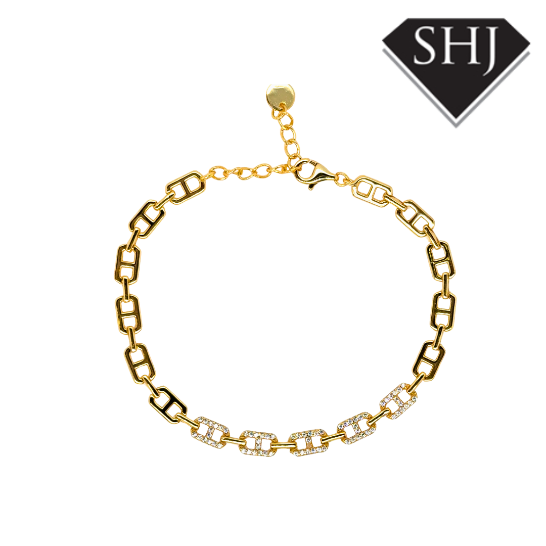 Silver Gold Plated CZ Link Bracelet