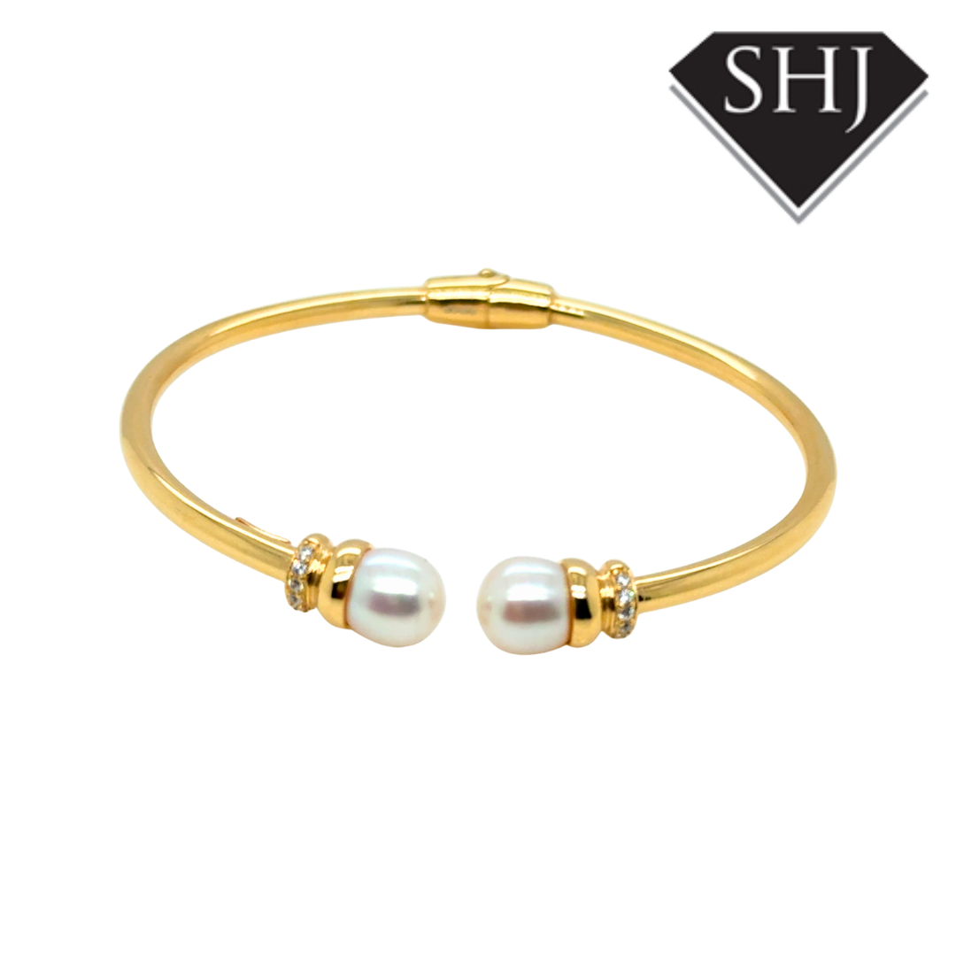 Silver Gold Plated Pearl Bangle