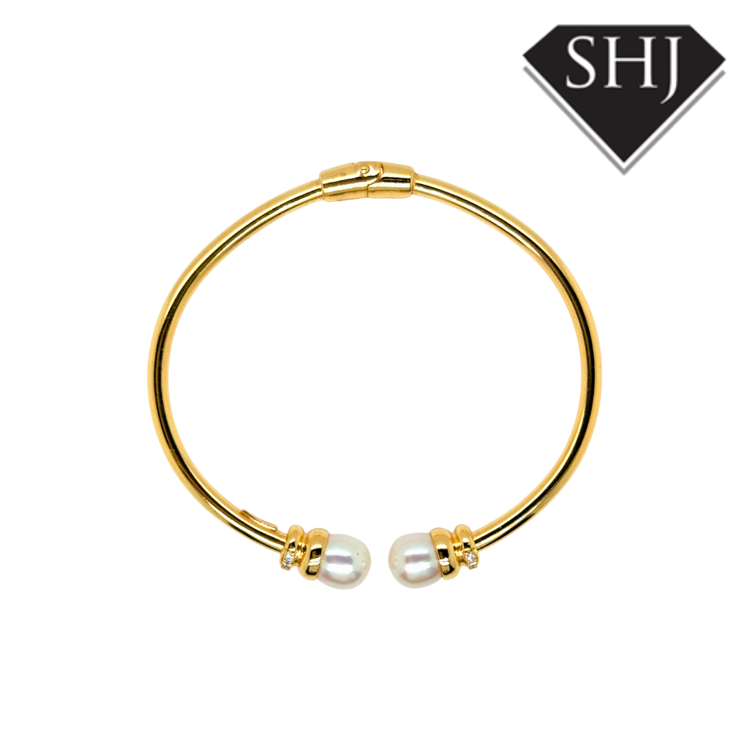Silver Gold Plated Pearl Bangle