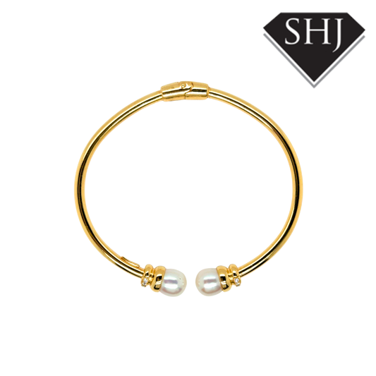 Silver Gold Plated Pearl Bangle