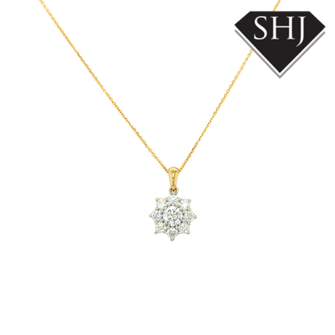 9ct Yellow Gold Lab Grown 1.00ct Star Cluster Diamond Pendant & Chain
