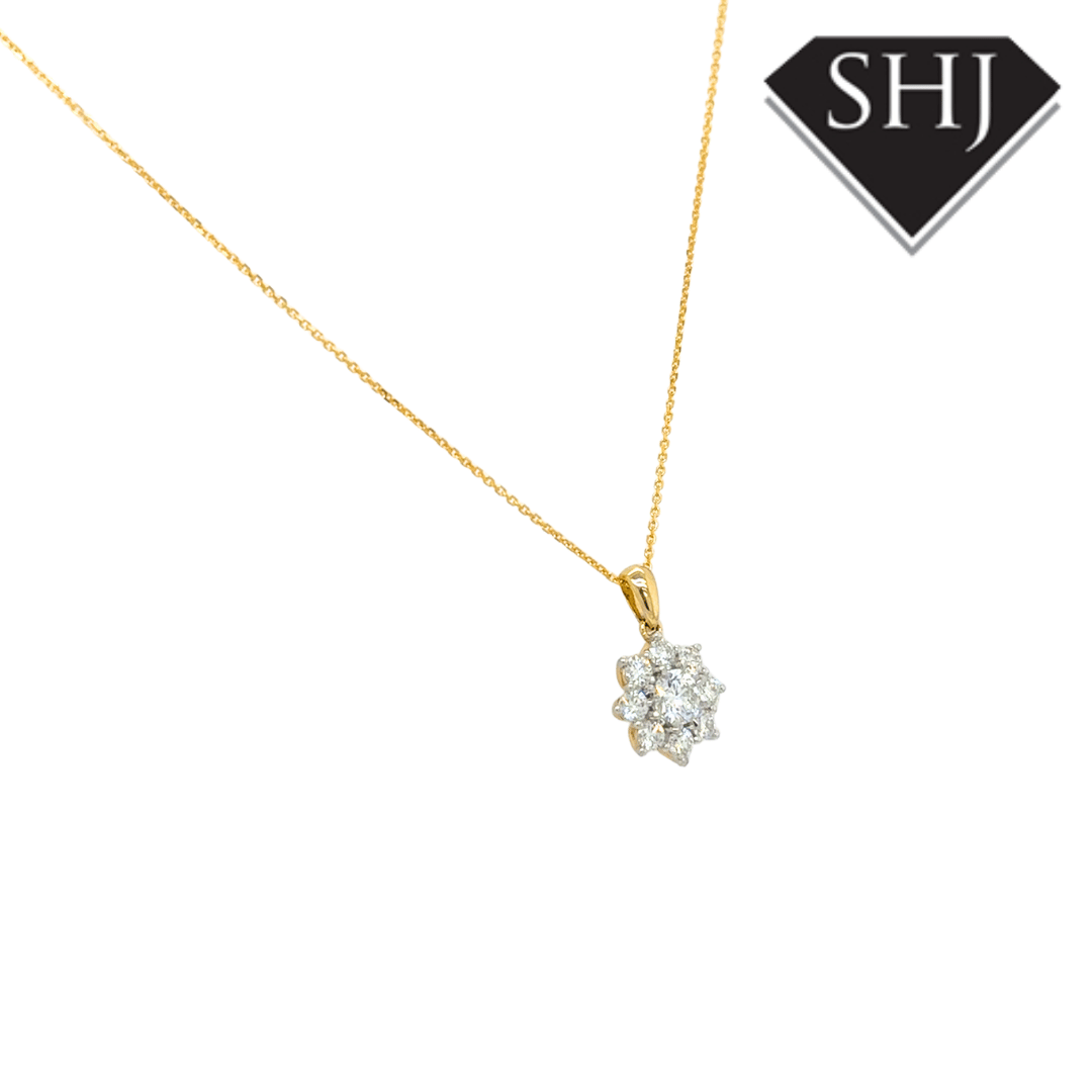 9ct Yellow Gold Lab Grown 1.00ct Star Cluster Diamond Pendant & Chain