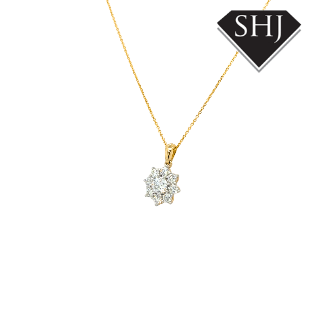9ct Yellow Gold Lab Grown 1.00ct Star Cluster Diamond Pendant & Chain