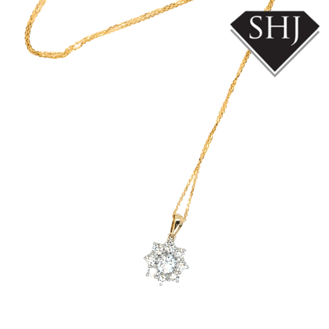 9ct Yellow Gold Lab Grown 1.00ct Star Cluster Diamond Pendant & Chain