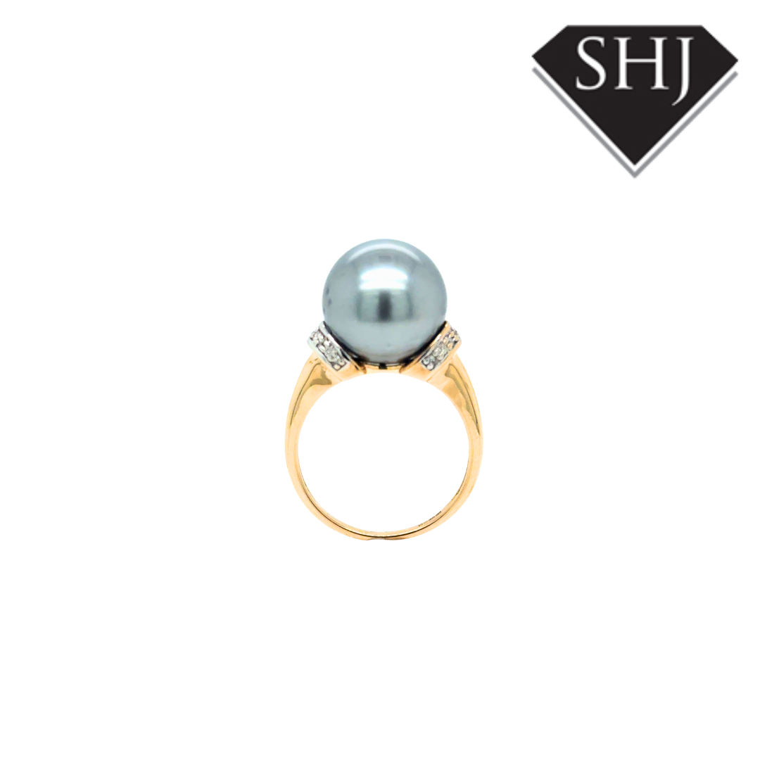 9ct Yellow Gold Tahitian Pearl Diamond Set Ring