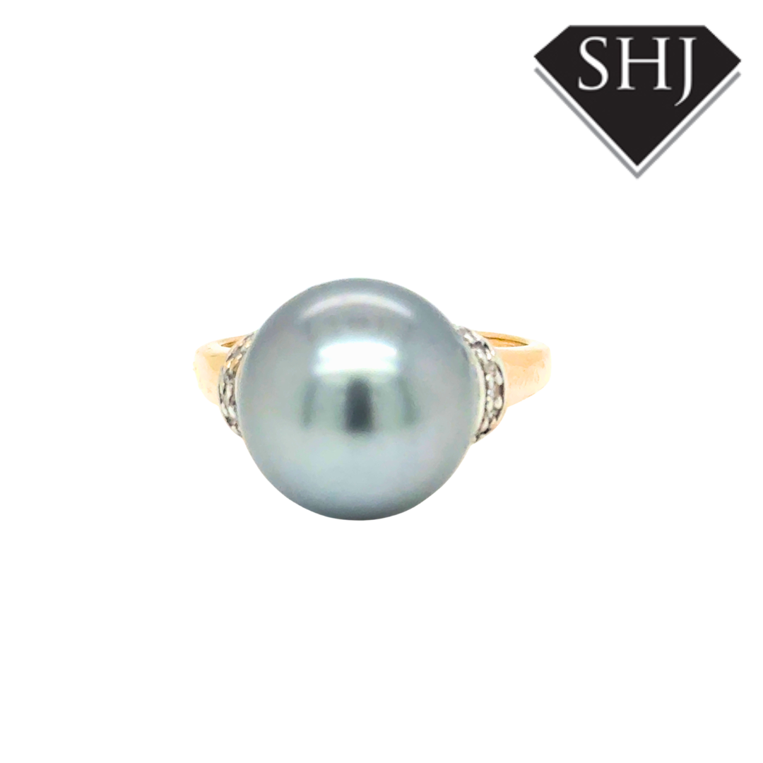 9ct Yellow Gold Tahitian Pearl Diamond Set Ring