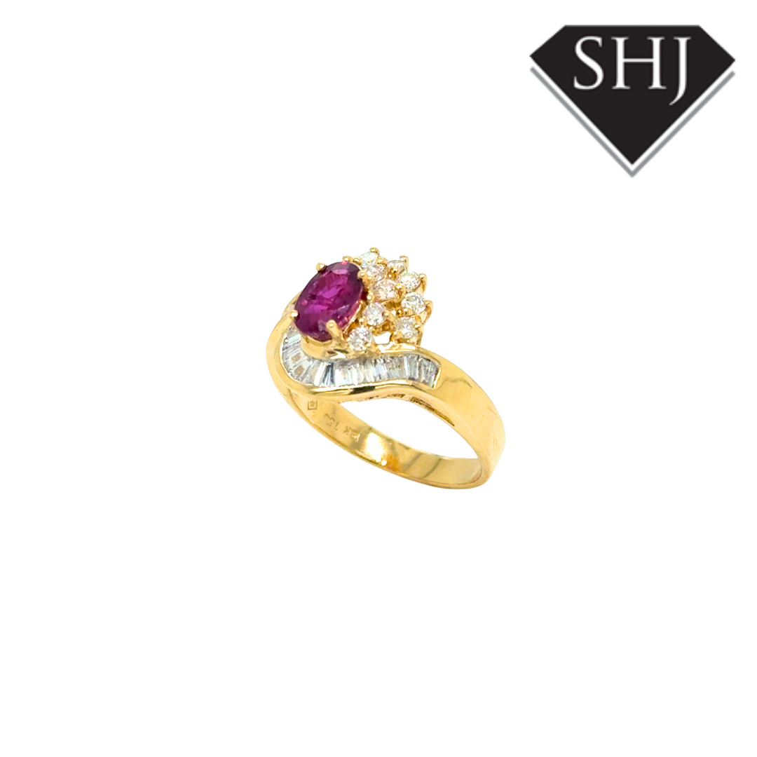 18ct Yellow Gold Ruby and Diamond Cluster Ring