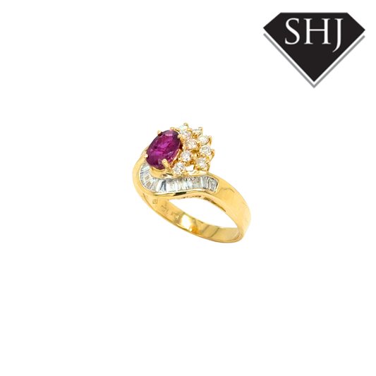 18ct Yellow Gold Ruby and Diamond Cluster Ring