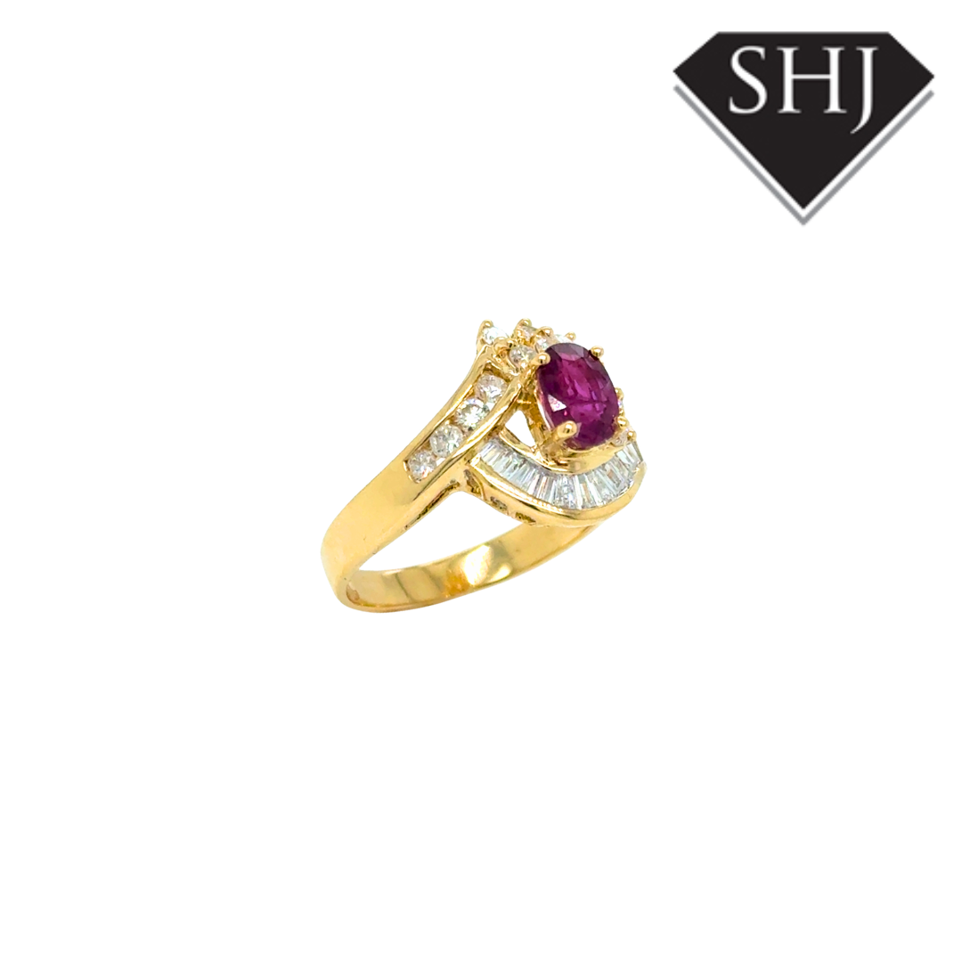 18ct Yellow Gold Ruby and Diamond Cluster Ring