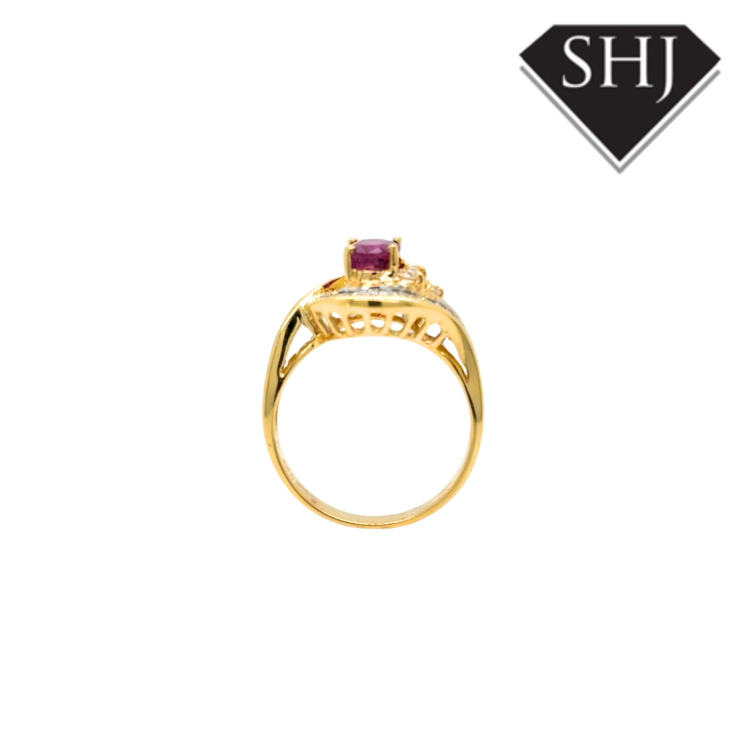 18ct Yellow Gold Ruby and Diamond Cluster Ring