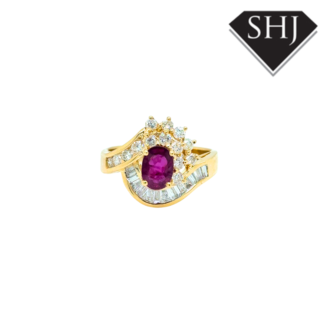 18ct Yellow Gold Ruby and Diamond Cluster Ring