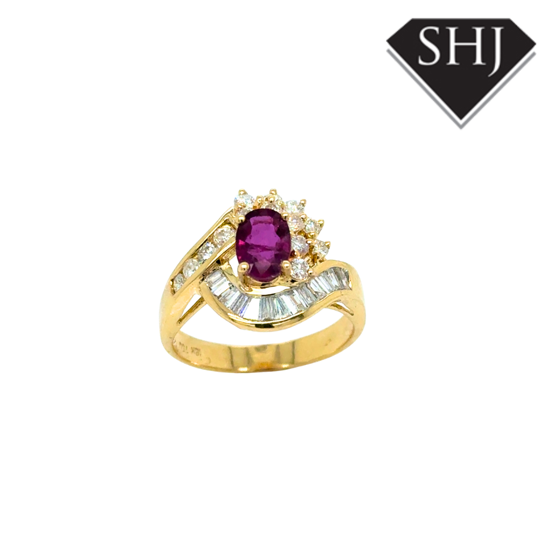 18ct Yellow Gold Ruby and Diamond Cluster Ring