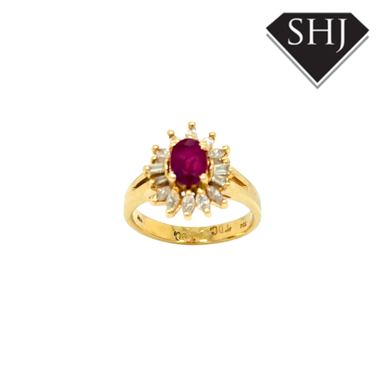18ct Yellow Gold Ruby and Diamond Cluster Ring
