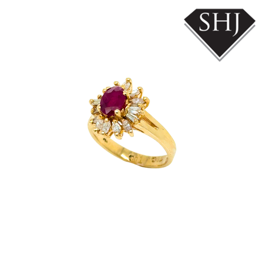18ct Yellow Gold Ruby and Diamond Cluster Ring