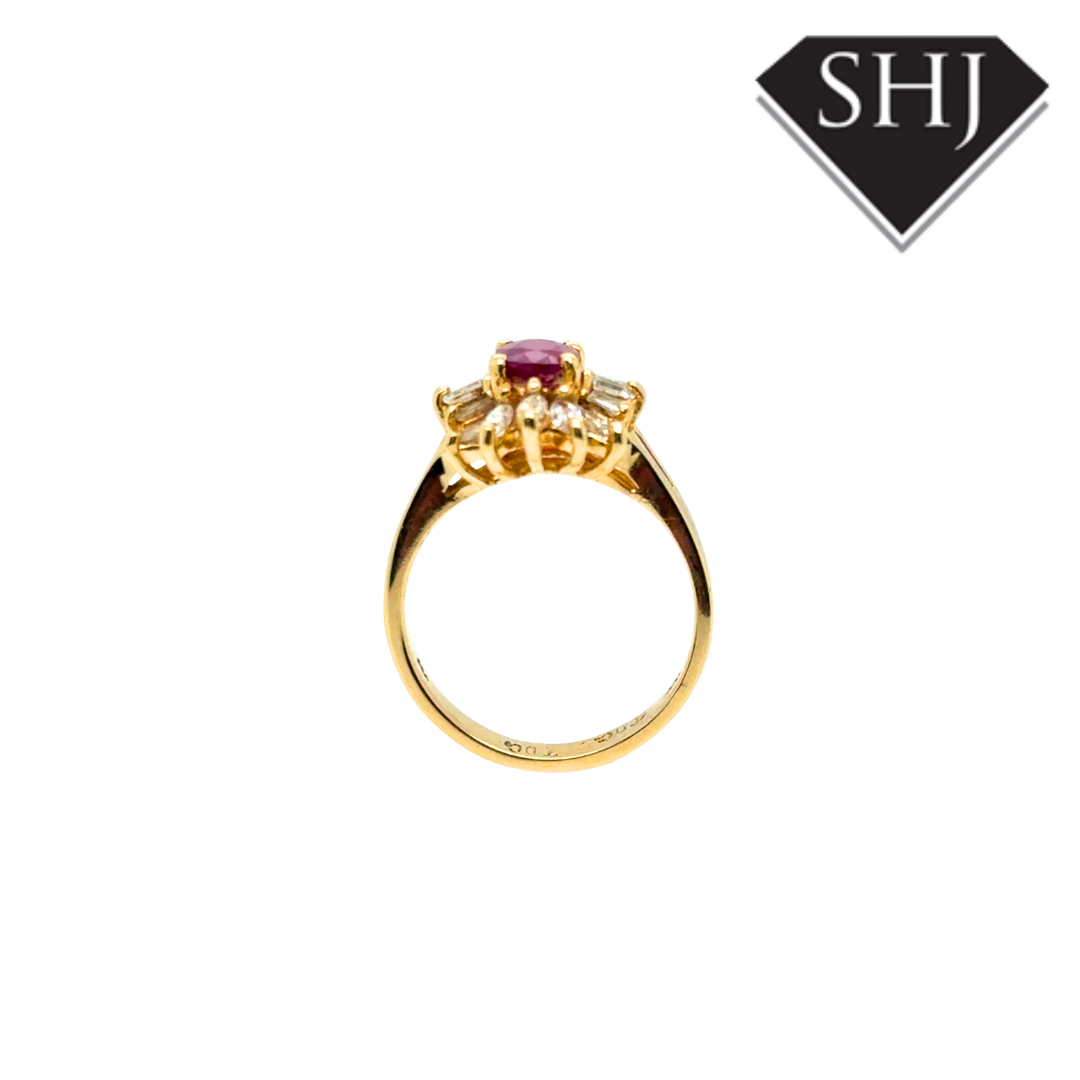 18ct Yellow Gold Ruby and Diamond Cluster Ring