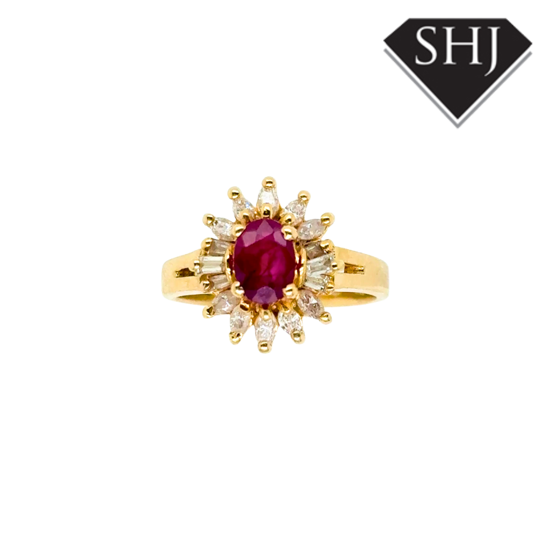 18ct Yellow Gold Ruby and Diamond Cluster Ring