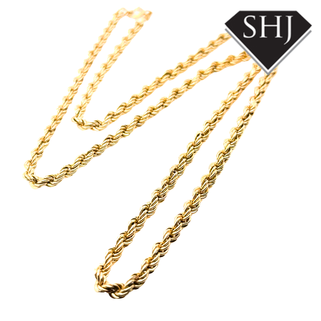 9ct Yellow Gold 10g 24” Rope Chain Necklace