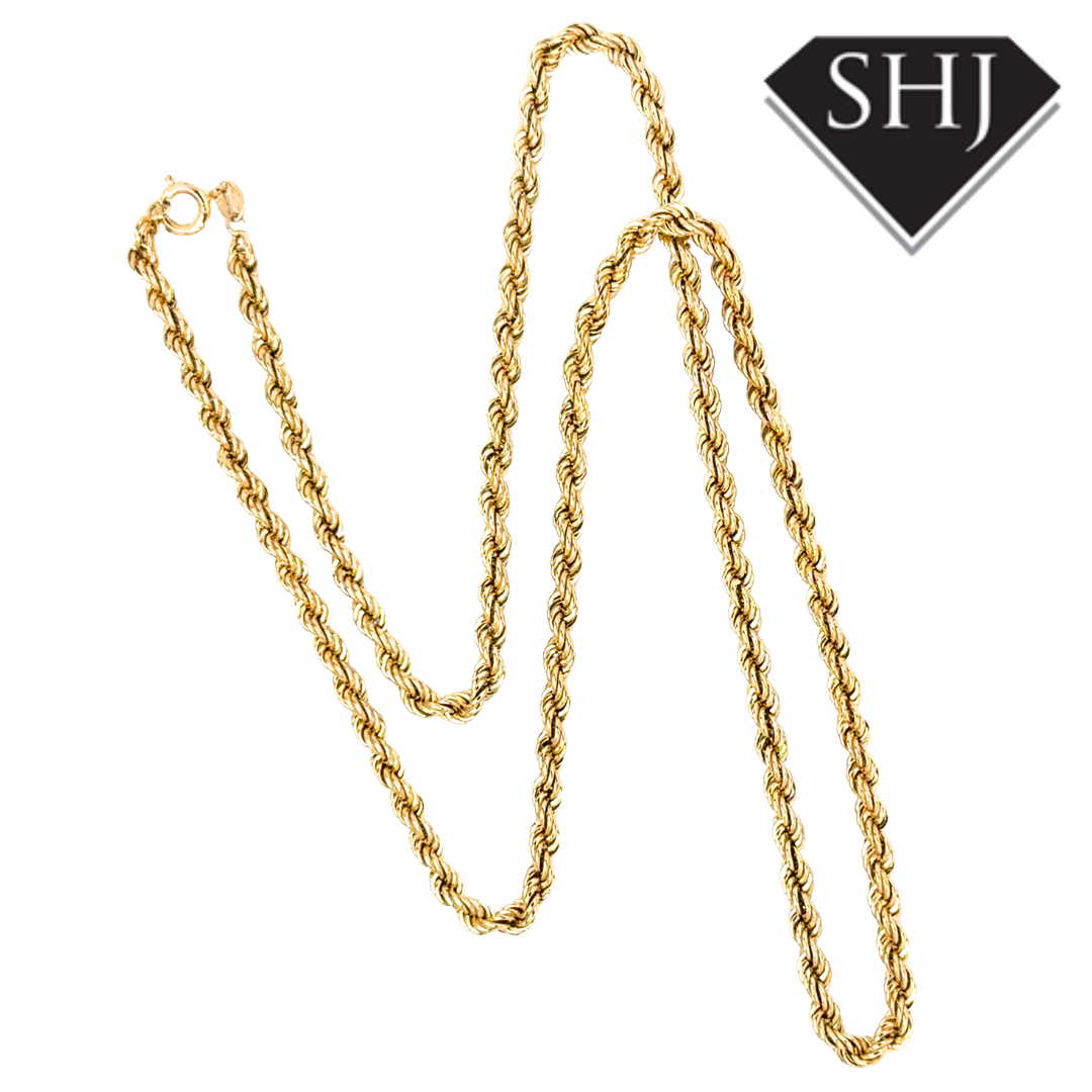 9ct Yellow Gold 10g 24” Rope Chain Necklace