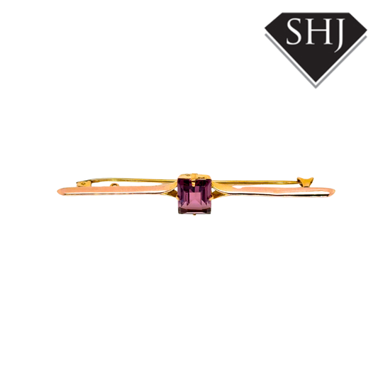 9ct Yellow Gold Amethyst Bar Brooch