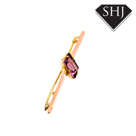 9ct Yellow Gold Amethyst Bar Brooch