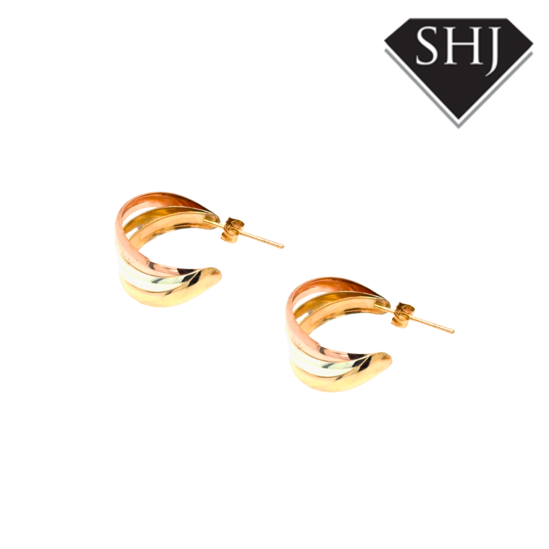 9ct Tri Gold Hoops Earrings