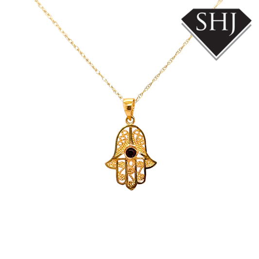 9ct Yellow Gold Hasma Pendant & Chain