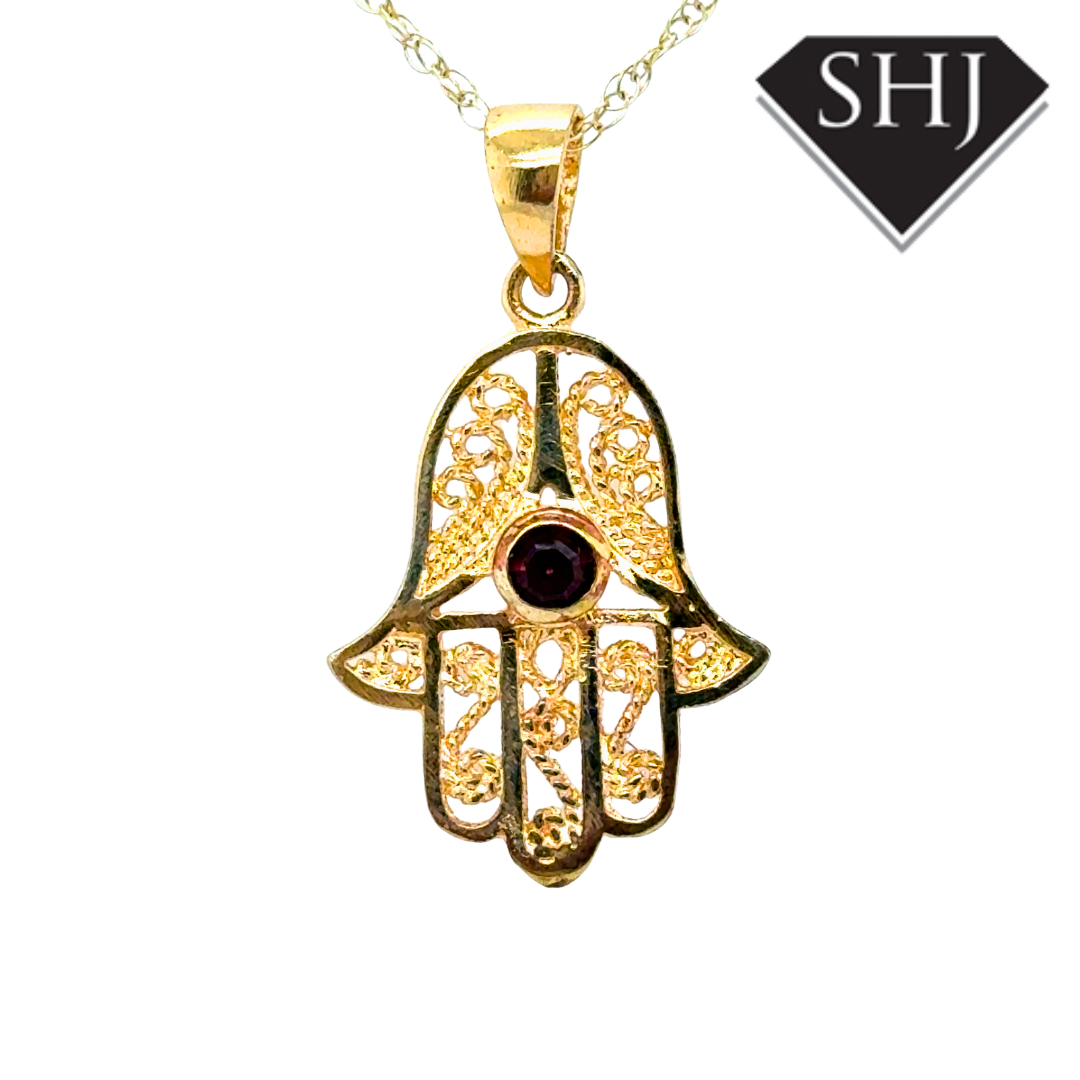 9ct Yellow Gold Hasma Pendant & Chain