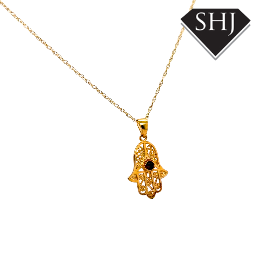 9ct Yellow Gold Hasma Pendant & Chain