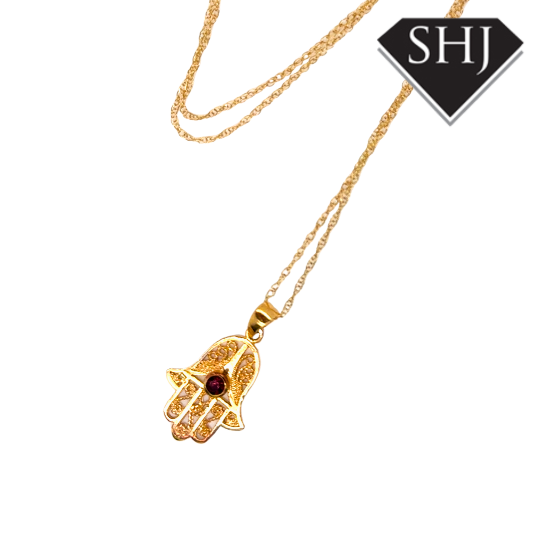 9ct Yellow Gold Hasma Pendant & Chain
