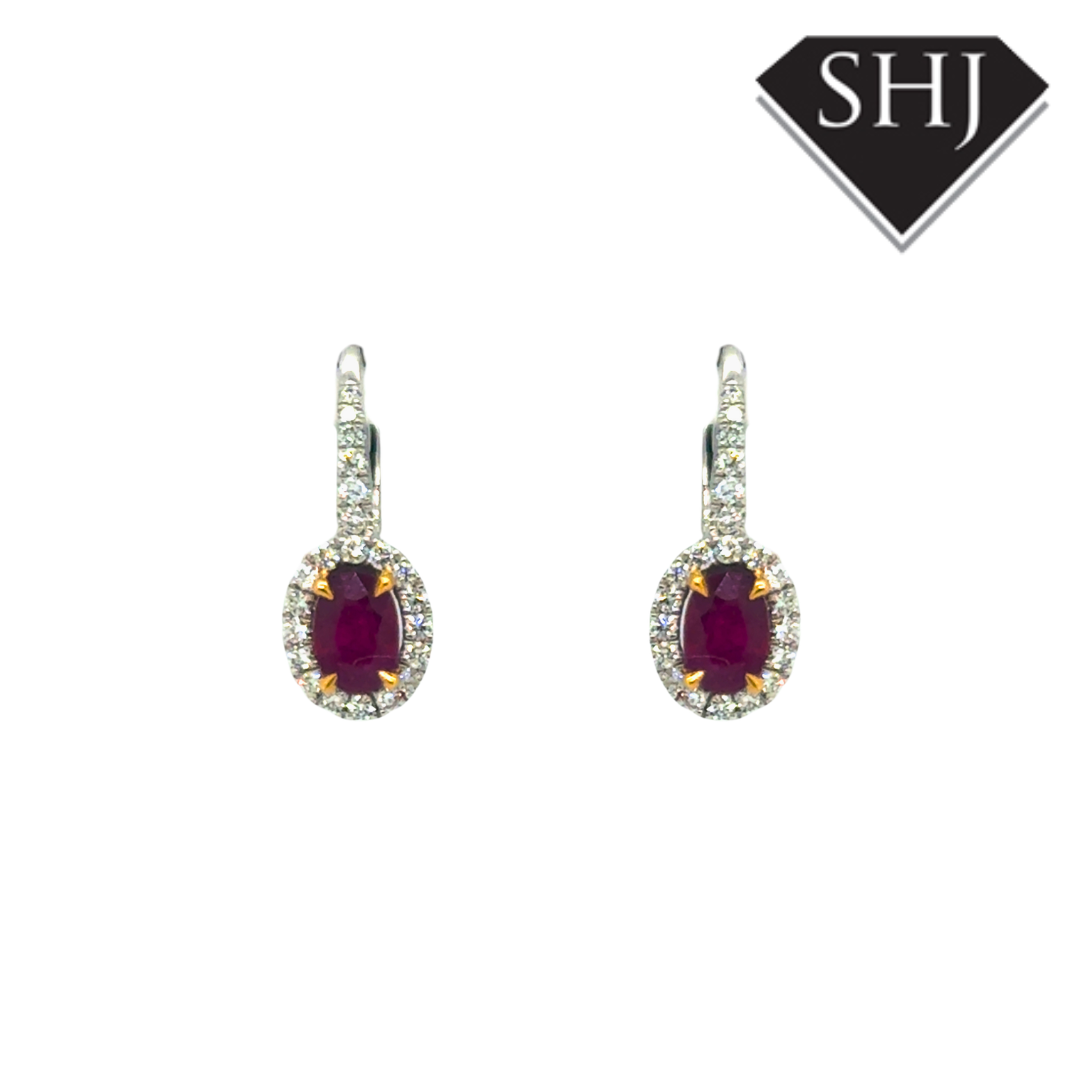 Platinum Ruby and Diamond Earrings