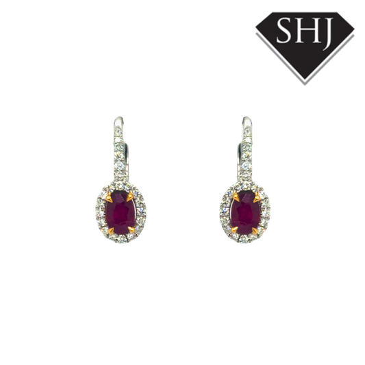 Platinum Ruby and Diamond Earrings