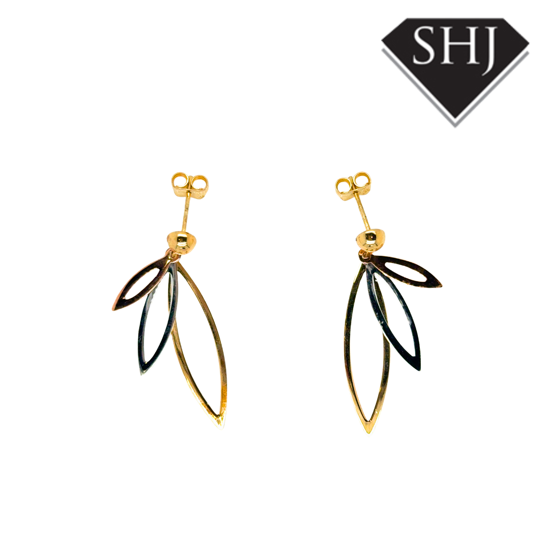 9ct Tri Gold Drop Earrings