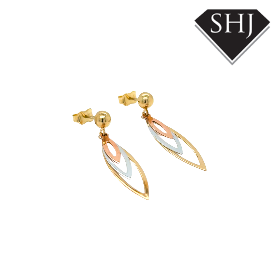 9ct Tri Gold Drop Earrings