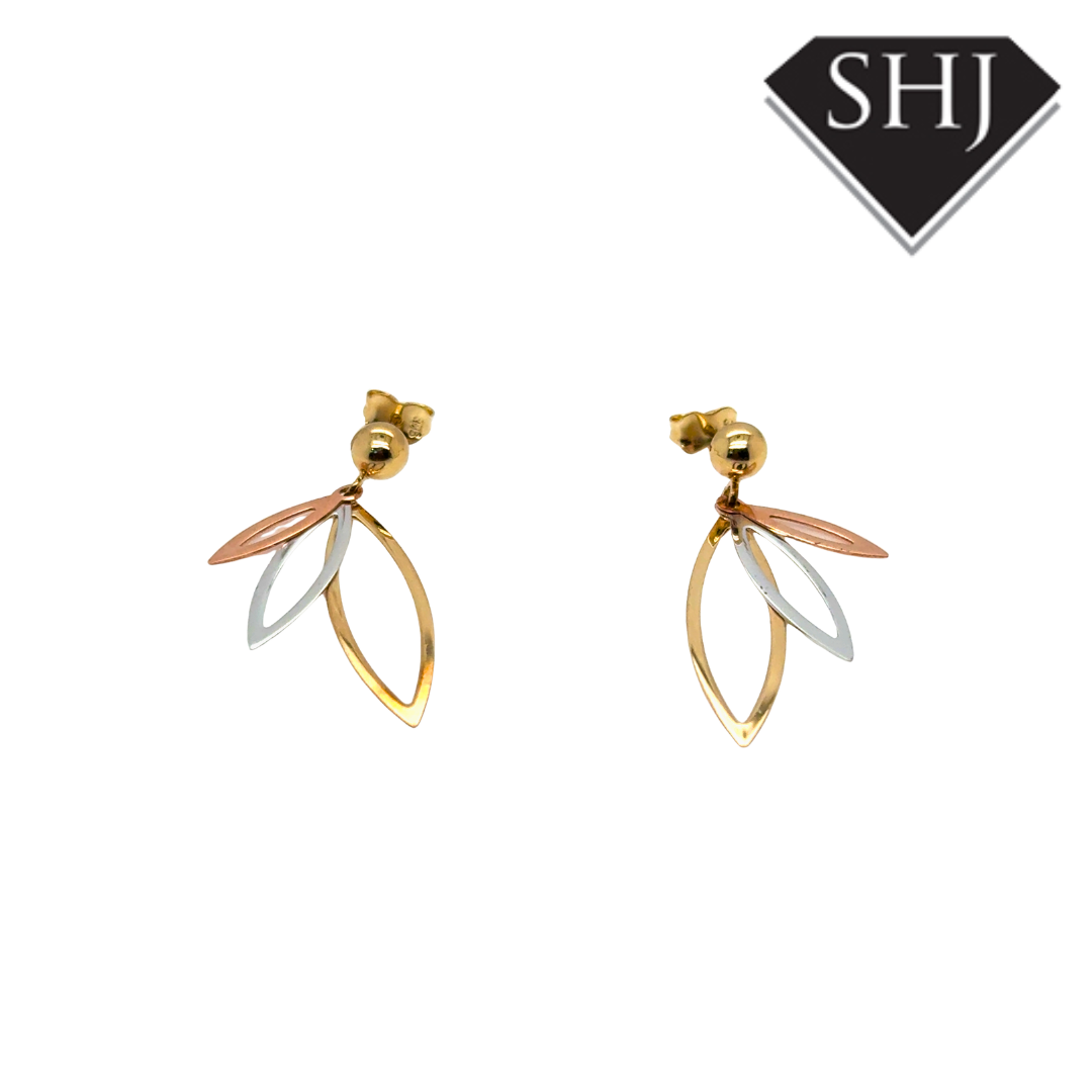 9ct Tri Gold Drop Earrings