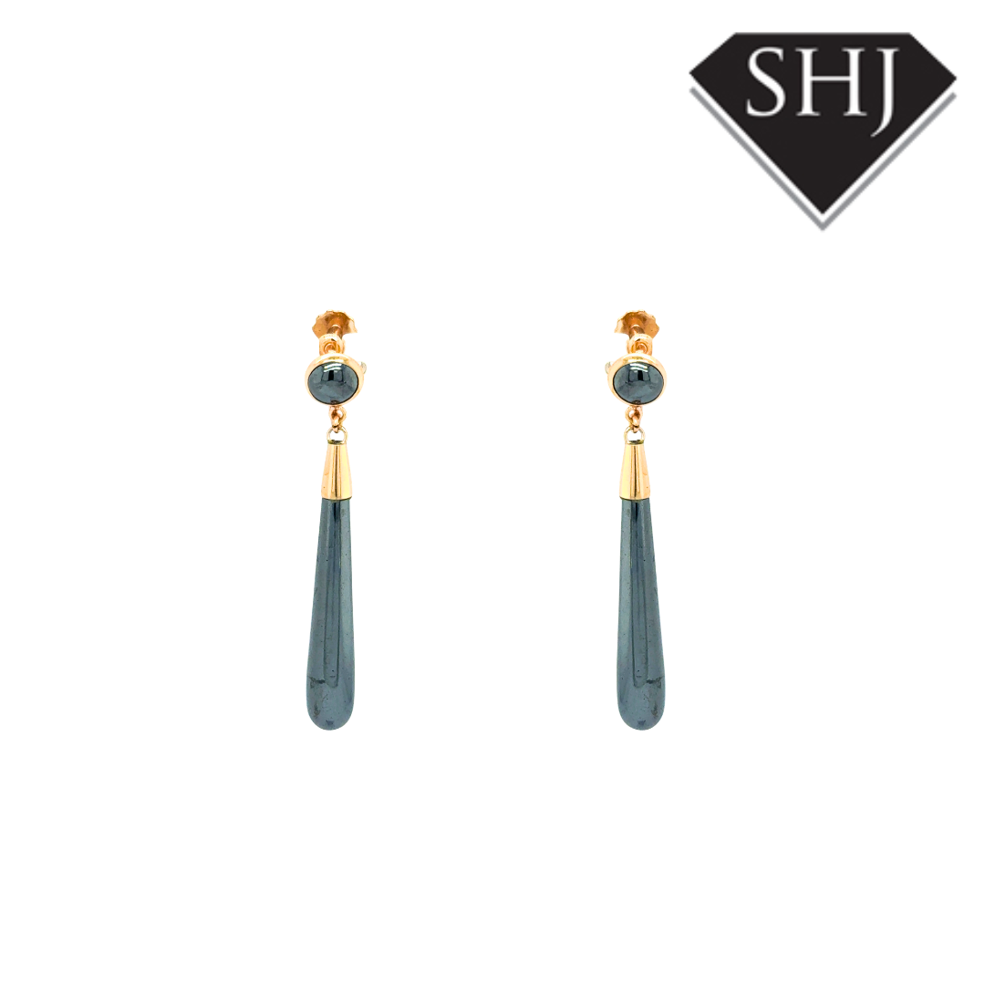 9ct Yellow Gold Hemetite Drop Earrings