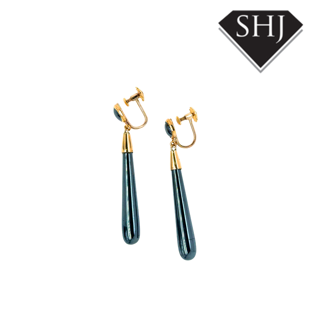 9ct Yellow Gold Hemetite Drop Earrings